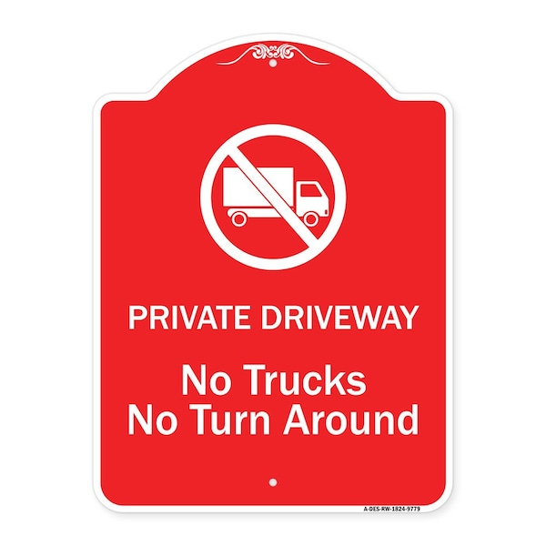 Private Driveway. No Trucks No Turnaround Heavy-Gauge Aluminum Sign, 24" x 18", RW-1824-9779